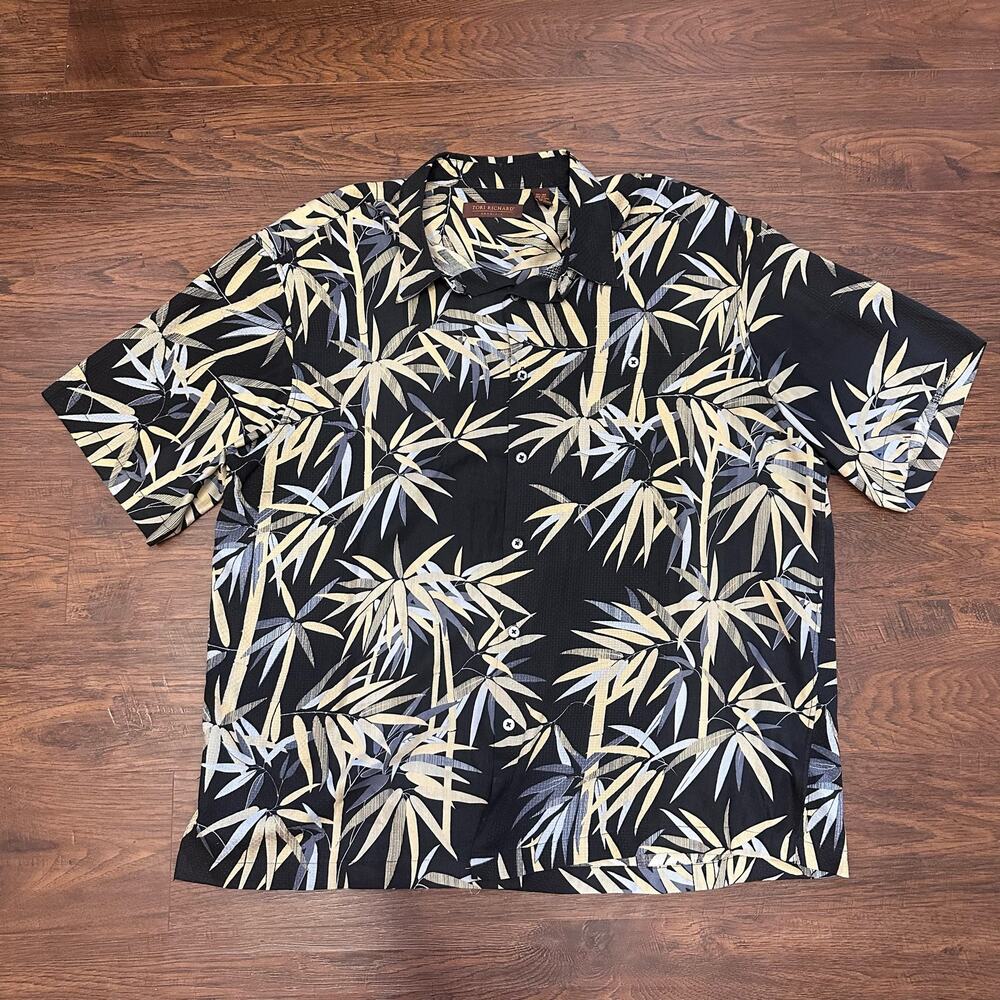 Tori Richard Bamboo Print Button-Up Top Men's 2XL Black/Tan/Gray Beach Summer